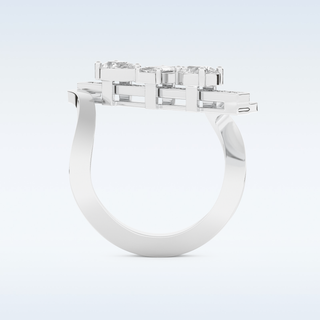 Three Stones Wedding Band with 0.26 CT Emerald, Pear & Round Cut Moissanite