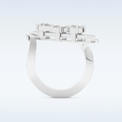 Three Stones Wedding Band with 0.26 CT Emerald, Pear & Round Cut Moissanite