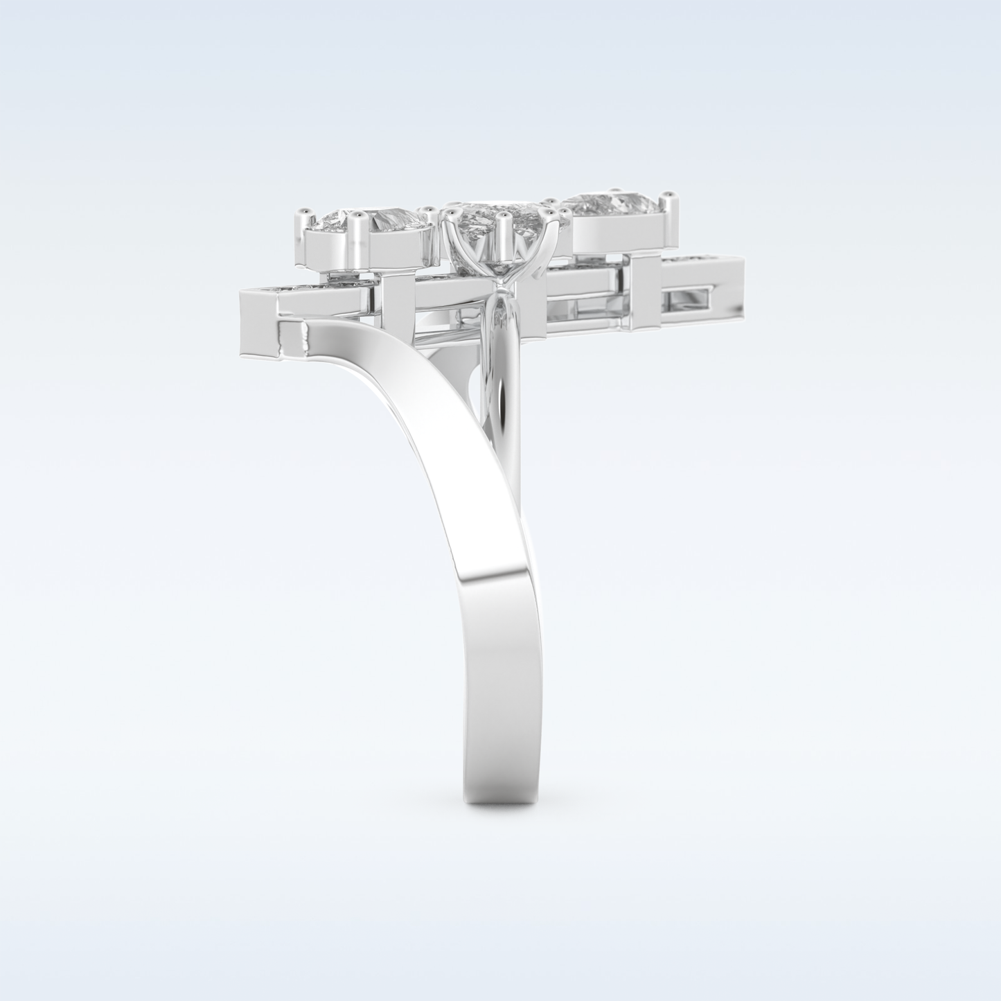 Three Stones Wedding Band with 0.26 CT Emerald, Pear & Round Cut Moissanite