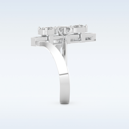 Three Stones Wedding Band with 0.26 CT Emerald, Pear & Round Cut Moissanite