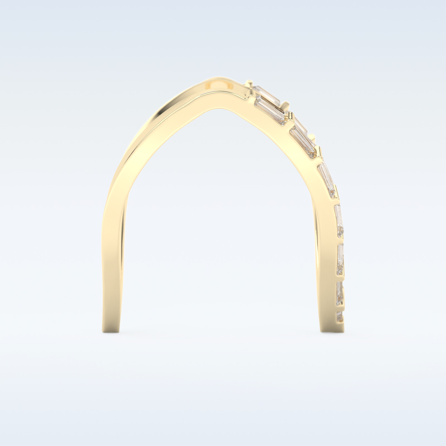 V Shaped Wedding Band with 1.39 CT Baguette Cut Moissanite