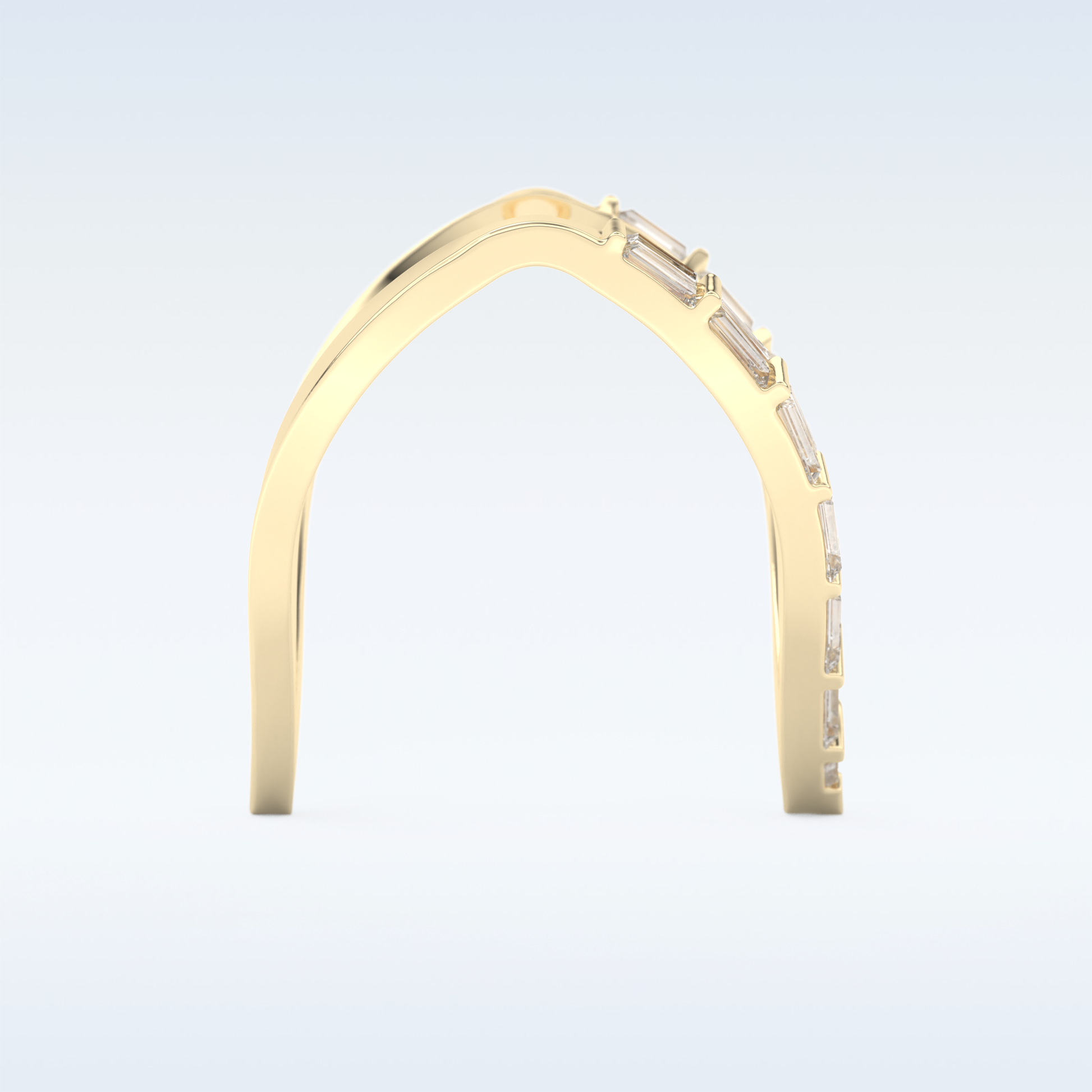 V Shaped Wedding Band with 1.39 CT Baguette Cut Moissanite