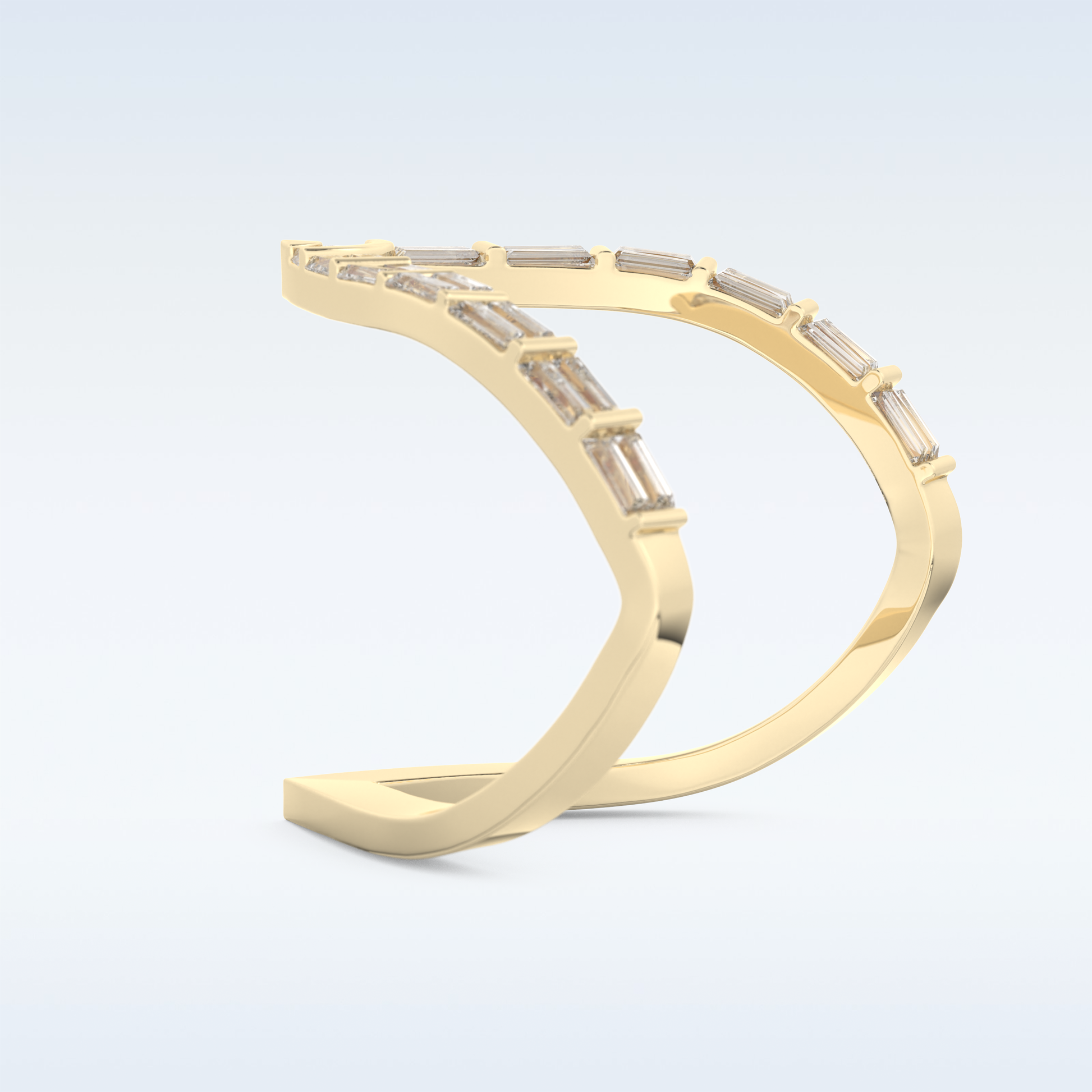 V Shaped Wedding Band with 1.39 CT Baguette Cut Moissanite