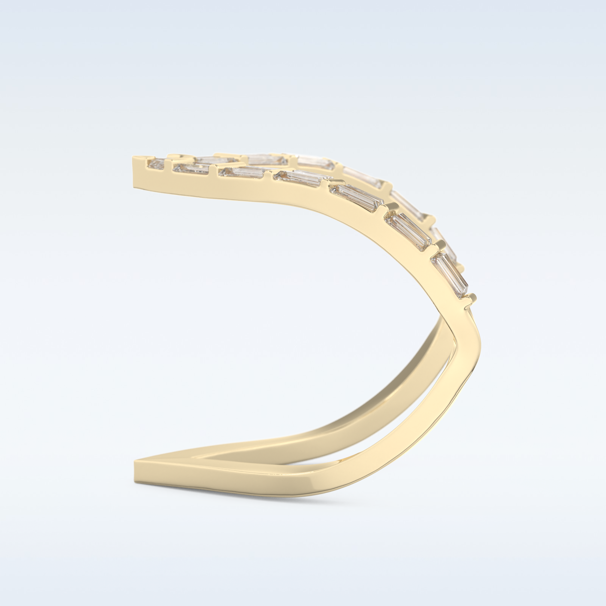 V Shaped Wedding Band with 1.39 CT Baguette Cut Moissanite