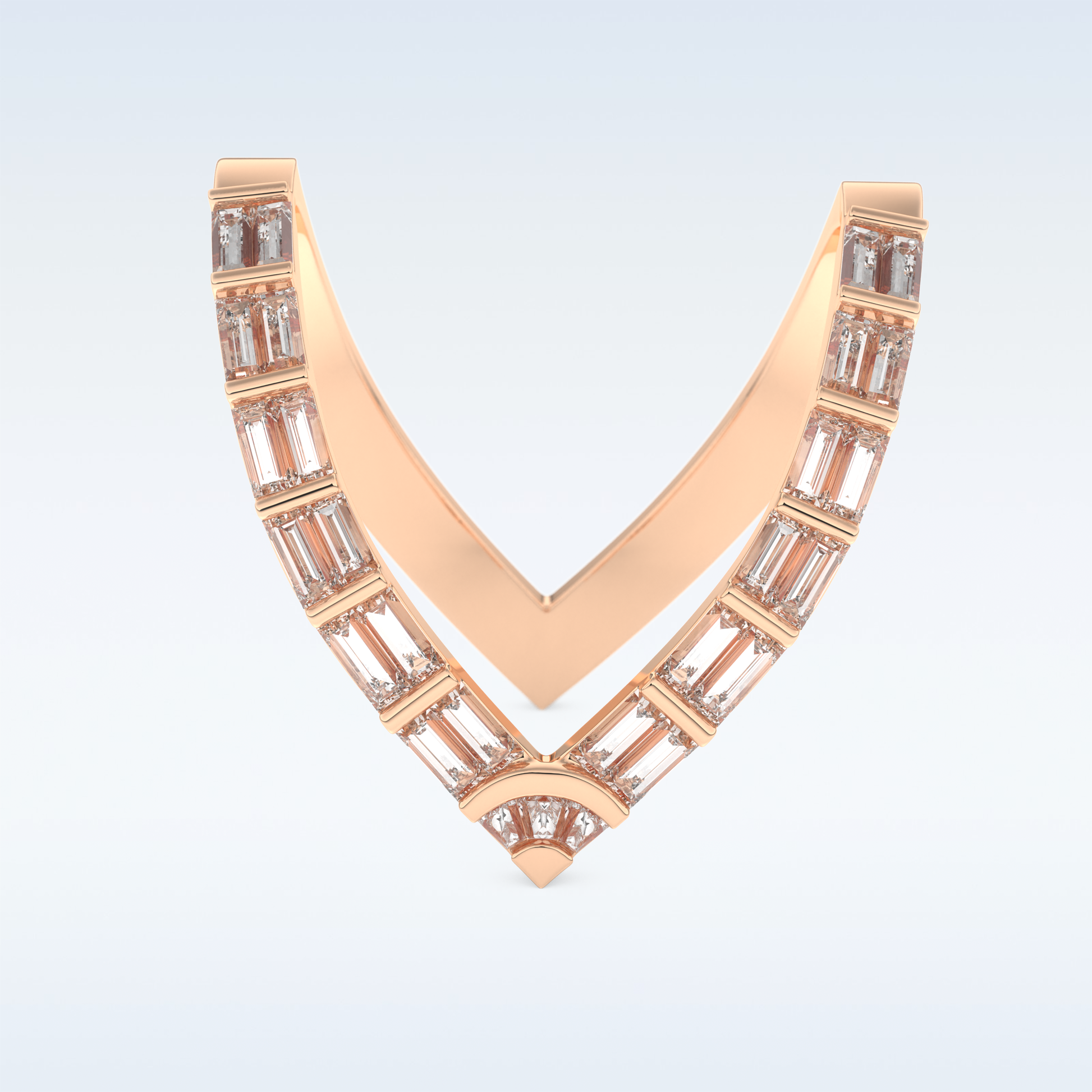 V Shaped Wedding Band with 1.39 CT Baguette Cut Moissanite