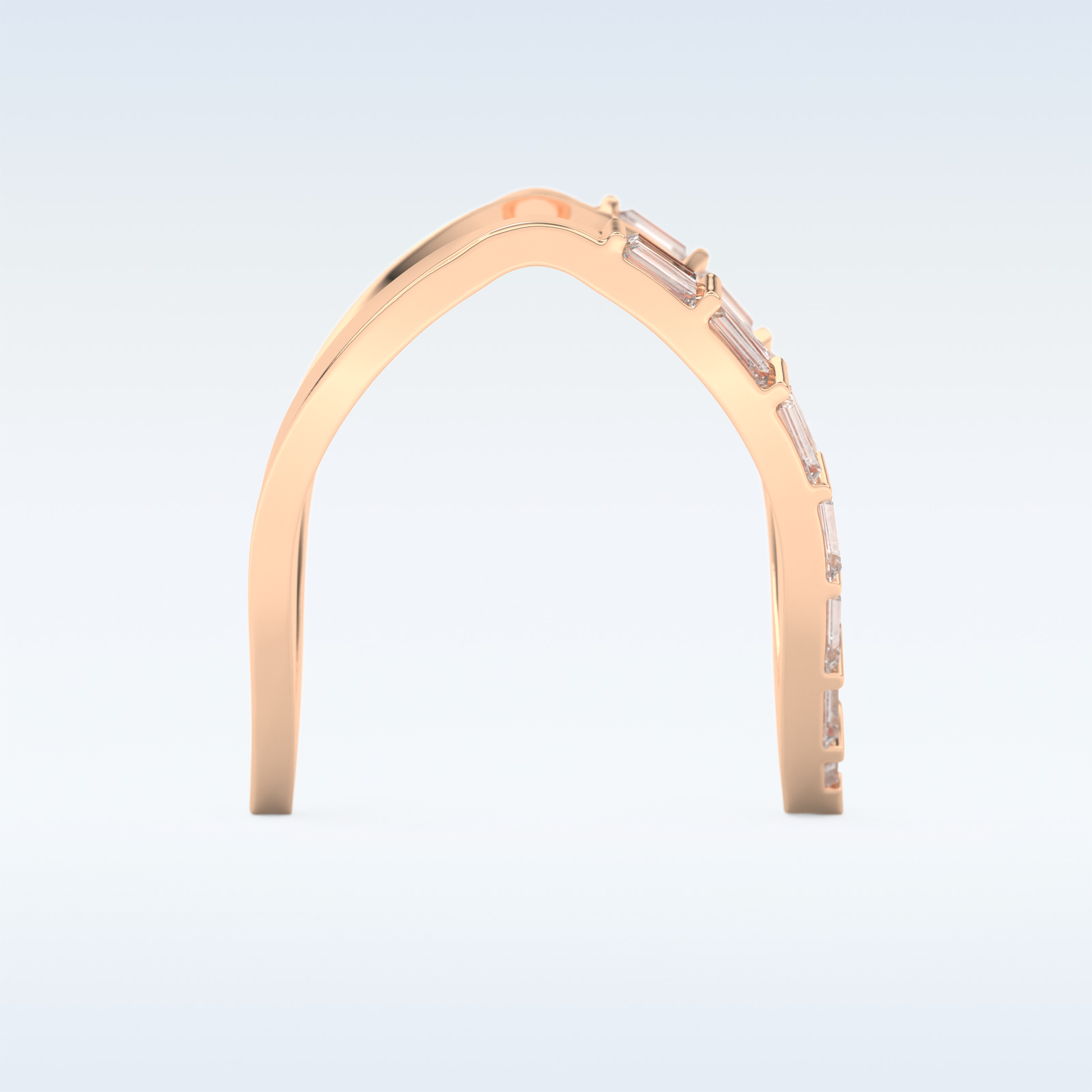 V Shaped Wedding Band with 1.39 CT Baguette Cut Moissanite