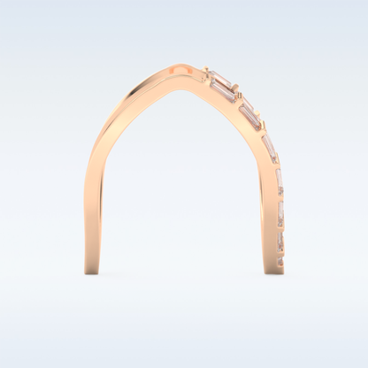 V Shaped Wedding Band with 1.39 CT Baguette Cut Moissanite