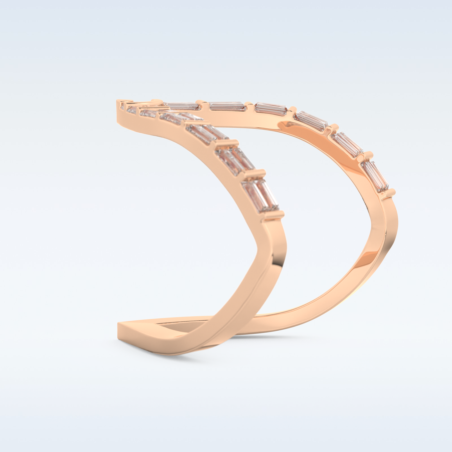 V Shaped Wedding Band with 1.39 CT Baguette Cut Moissanite