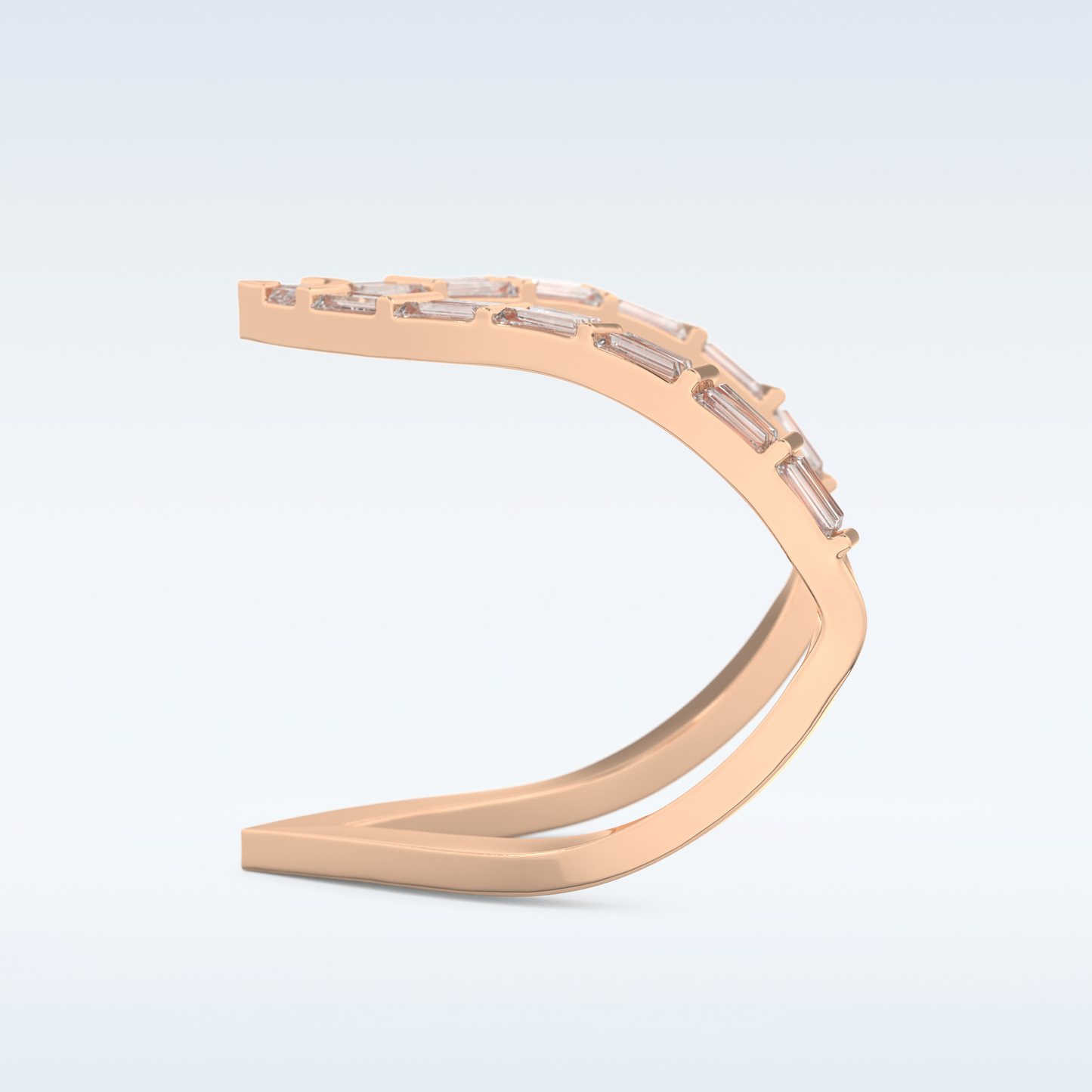 V Shaped Wedding Band with 1.39 CT Baguette Cut Moissanite