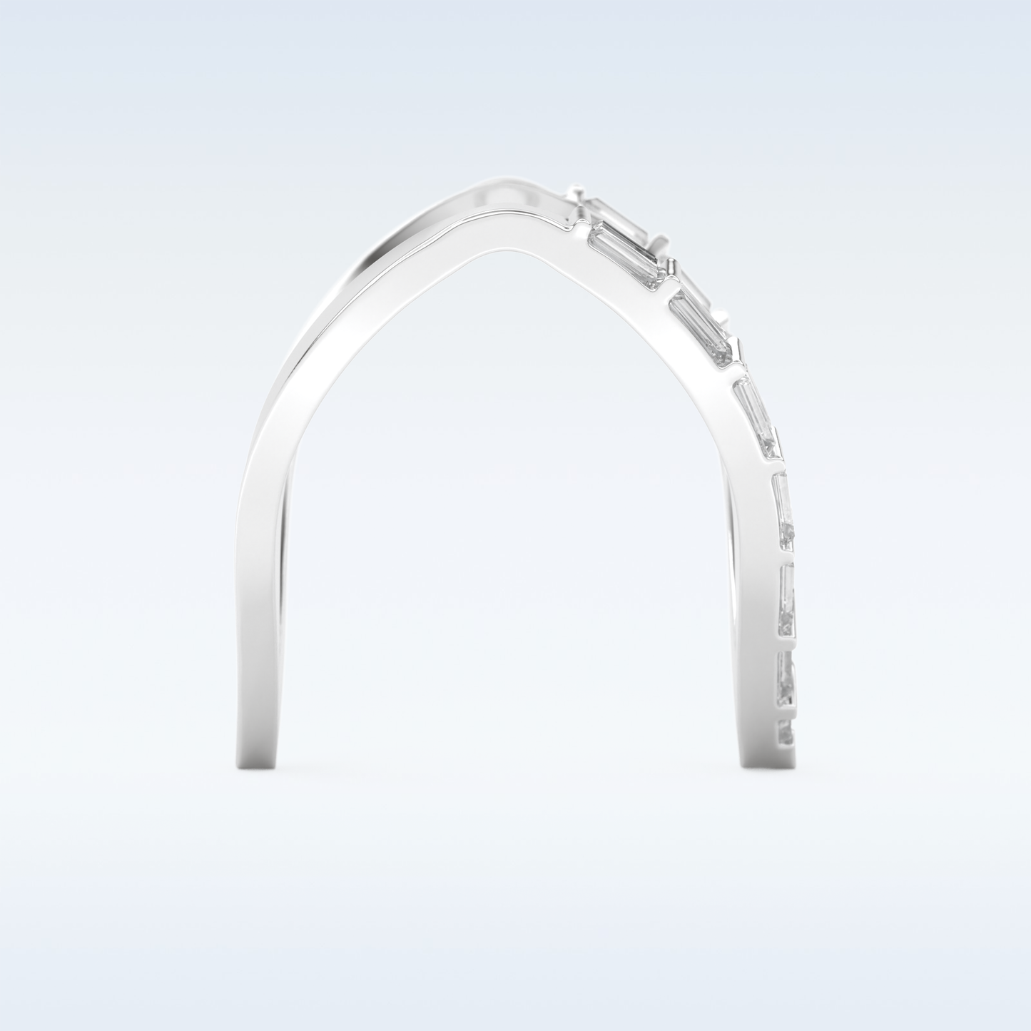 V Shaped Wedding Band with 1.39 CT Baguette Cut Moissanite