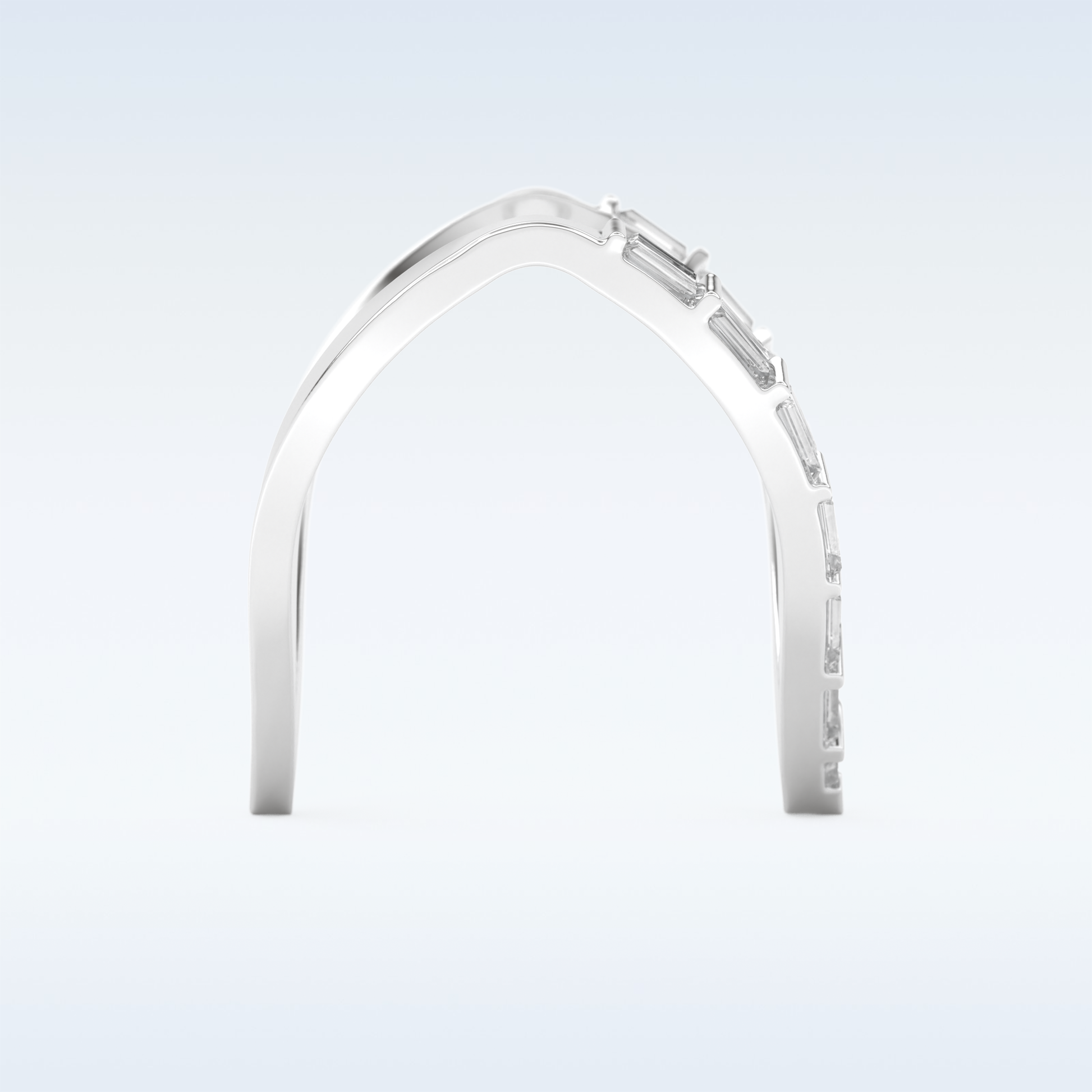 V Shaped Wedding Band with 1.39 CT Baguette Cut Moissanite