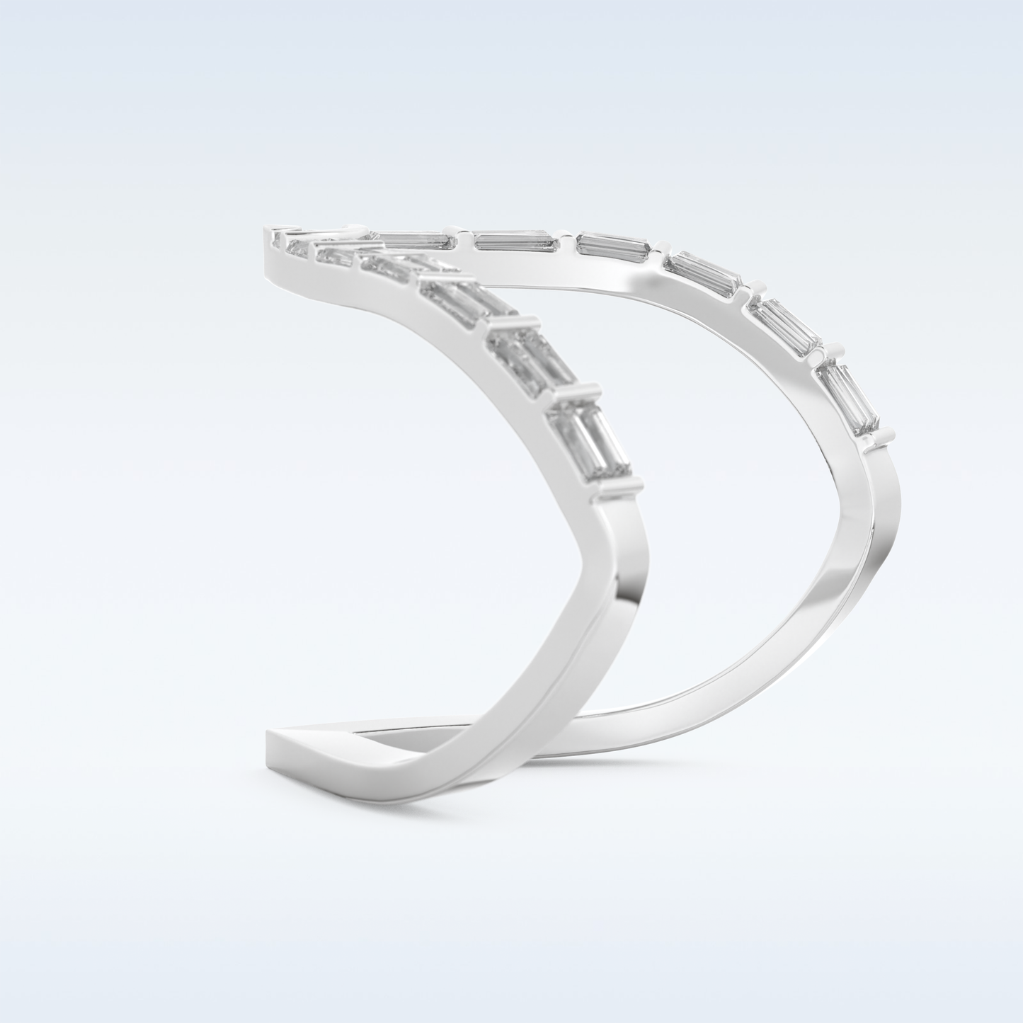 V Shaped Wedding Band with 1.39 CT Baguette Cut Moissanite