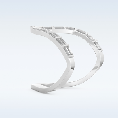 V Shaped Wedding Band with 1.39 CT Baguette Cut Moissanite