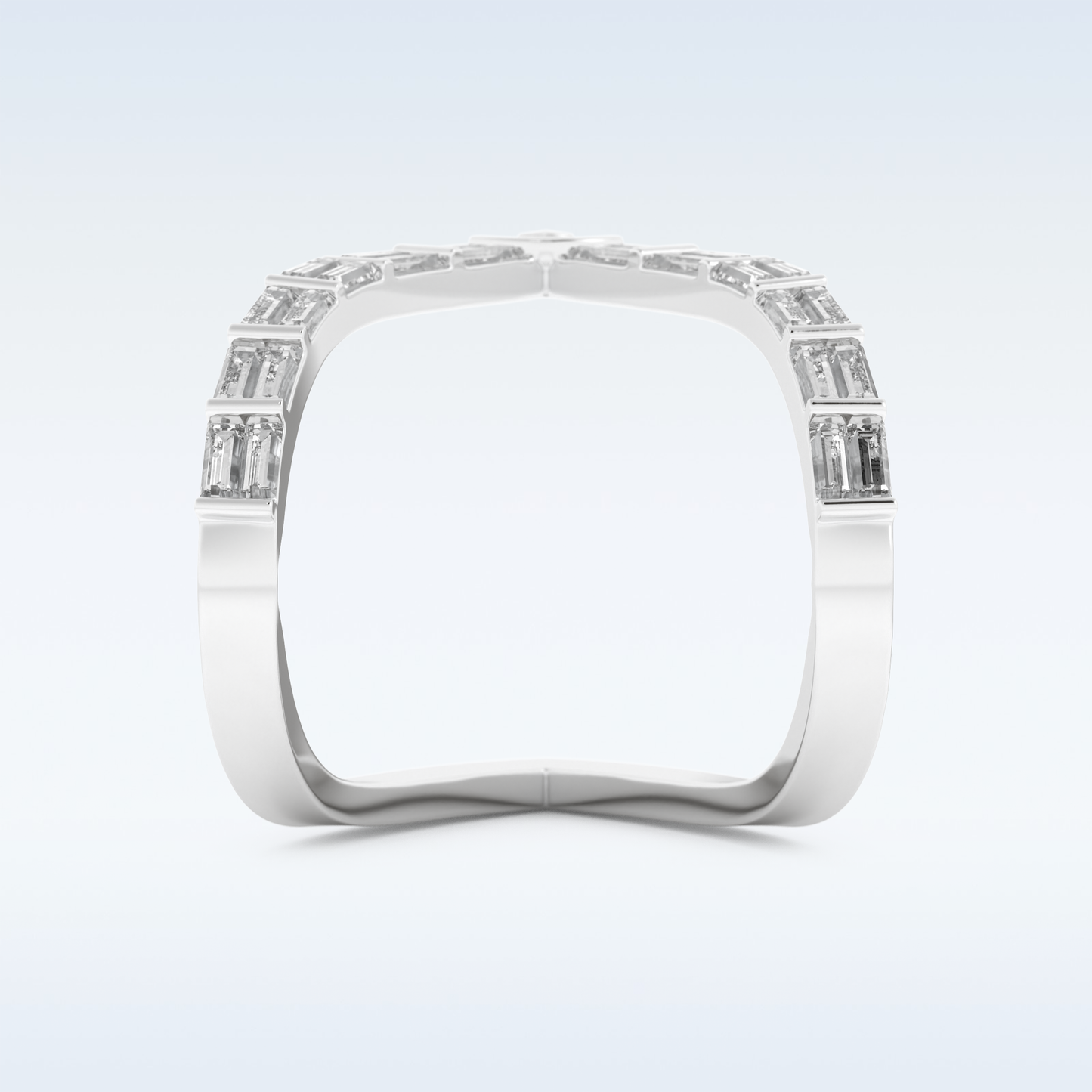 V Shaped Wedding Band with 1.39 CT Baguette Cut Moissanite