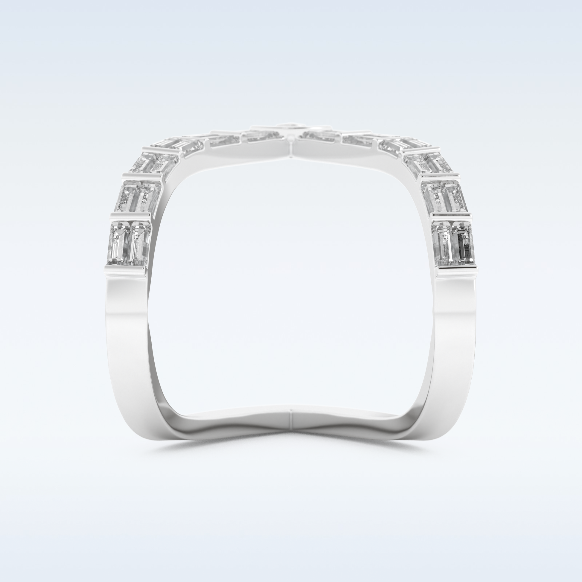 V Shaped Wedding Band with 1.39 CT Baguette Cut Moissanite