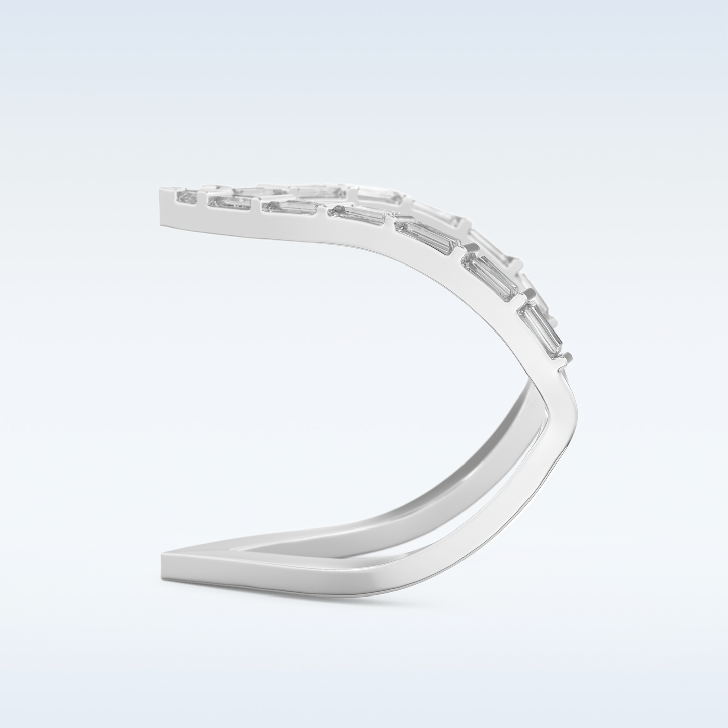 V Shaped Wedding Band with 1.39 CT Baguette Cut Moissanite