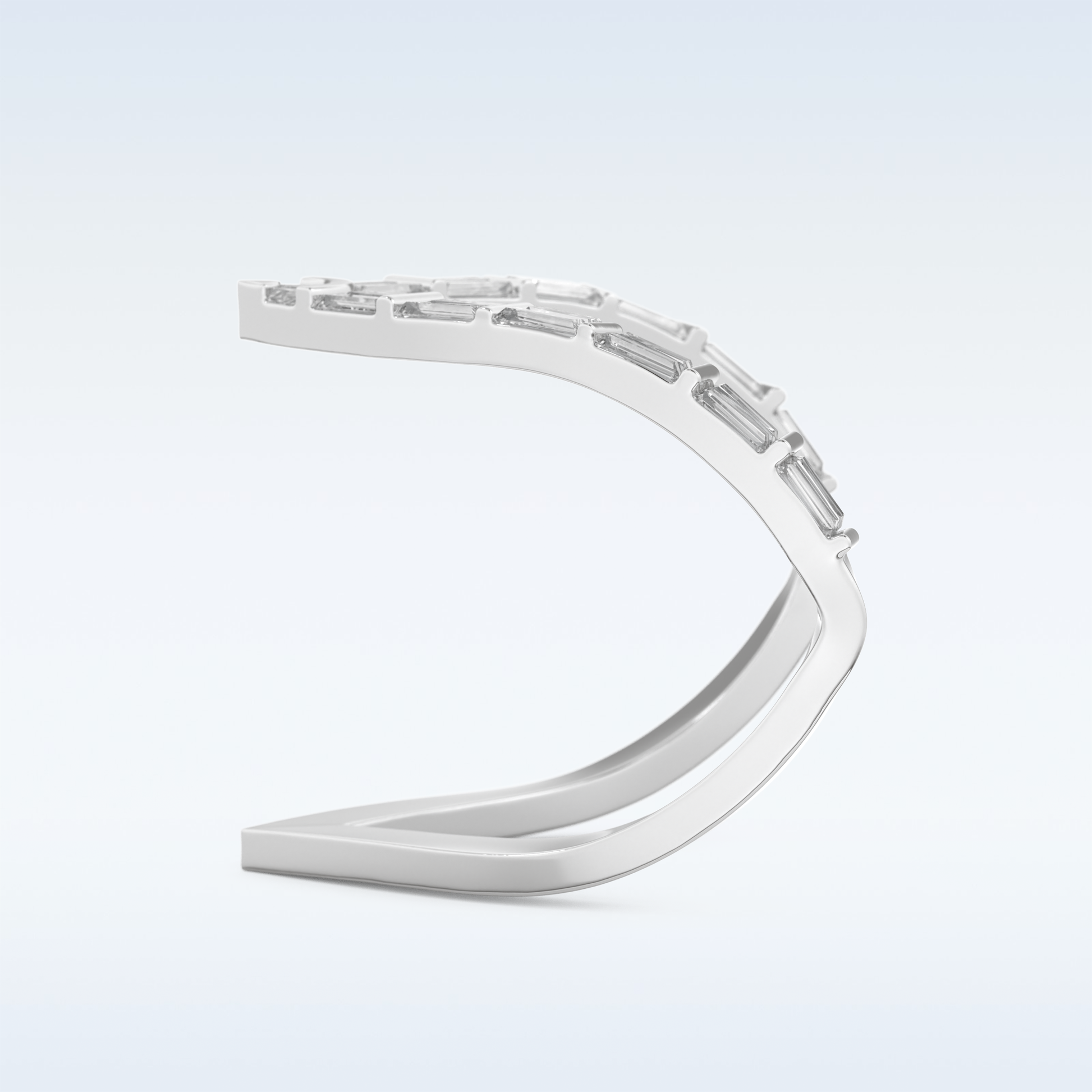 V Shaped Wedding Band with 1.39 CT Baguette Cut Moissanite