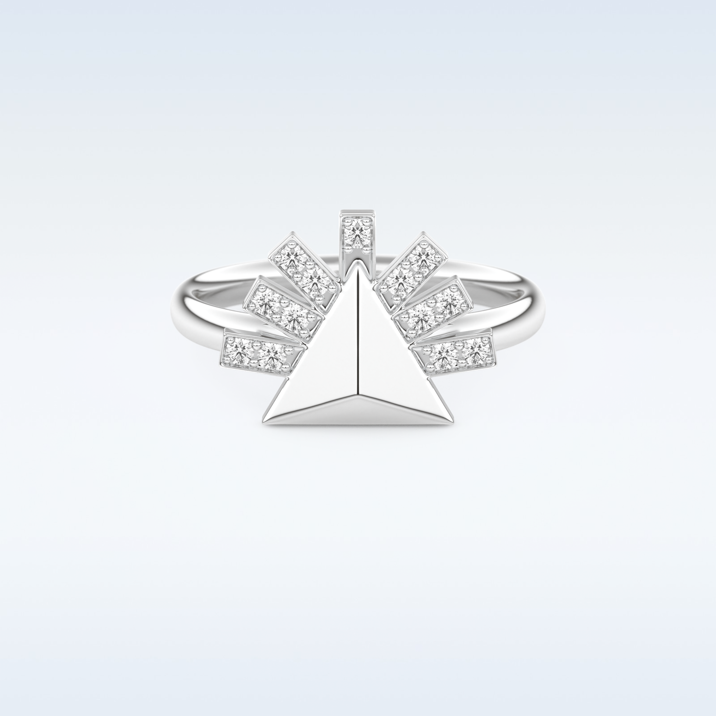 Pyramid Shaped Wedding Band with 0.16 CT Round Cut Moissanite