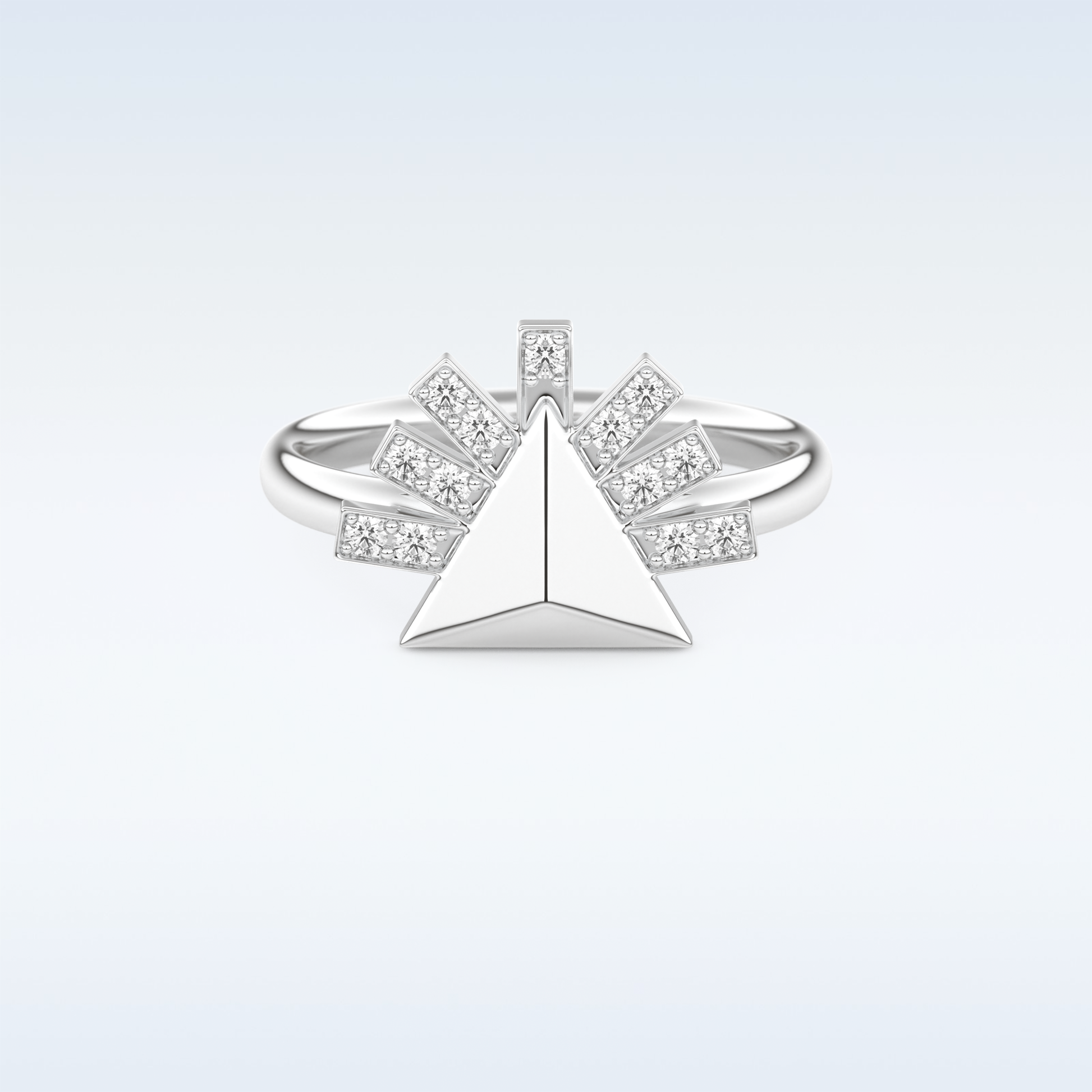 Pyramid Shaped Wedding Band with 0.16 CT Round Cut Moissanite