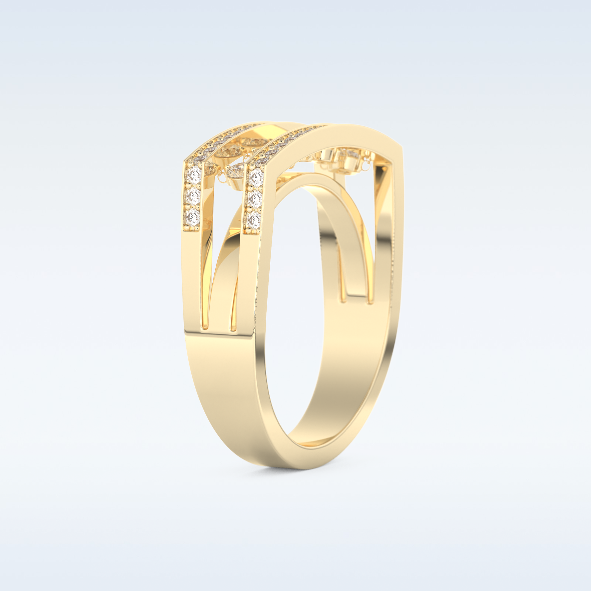 Three Layered Wedding Band with 0.41 CT Round Cut Moissanite