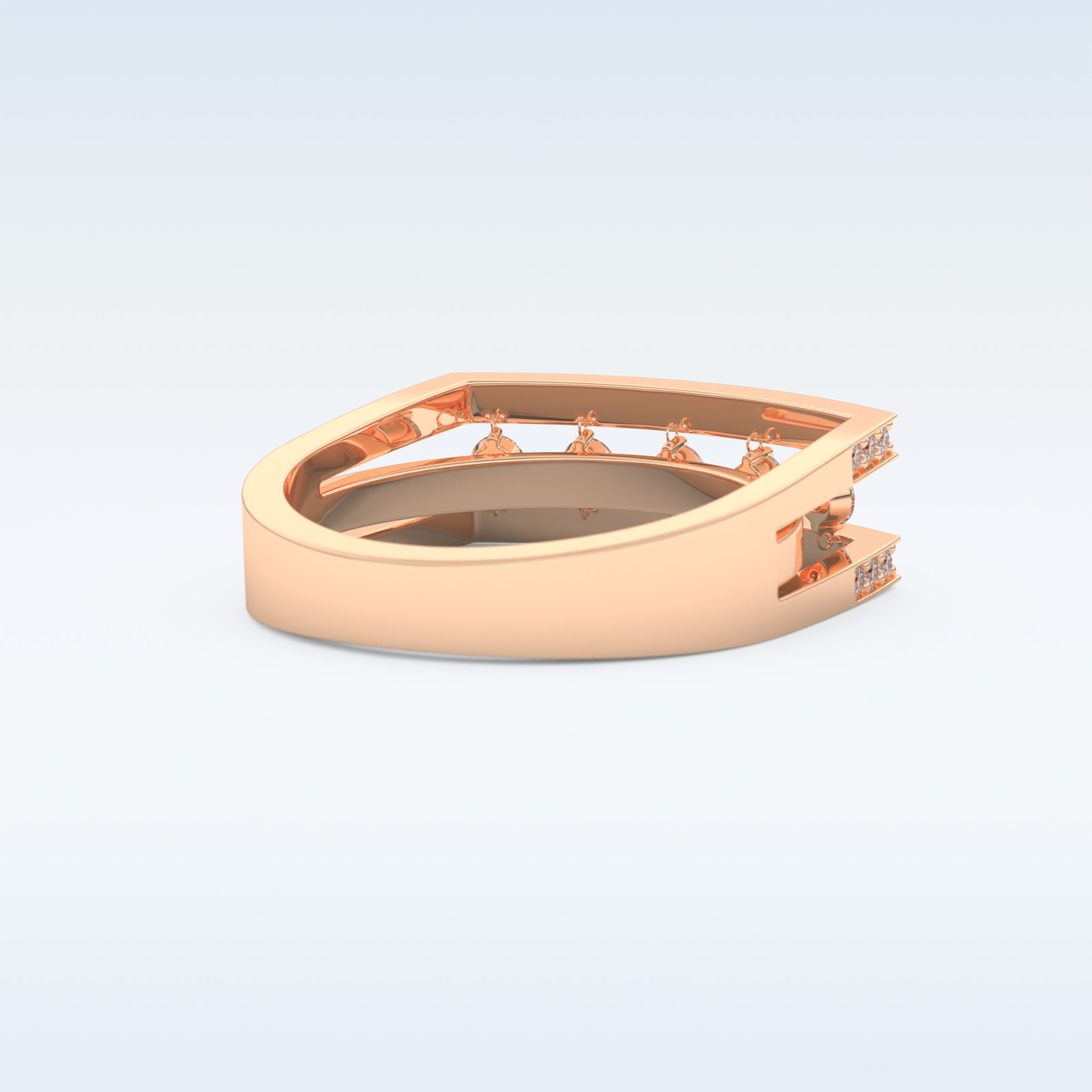 Three Layered Wedding Band with 0.41 CT Round Cut Moissanite