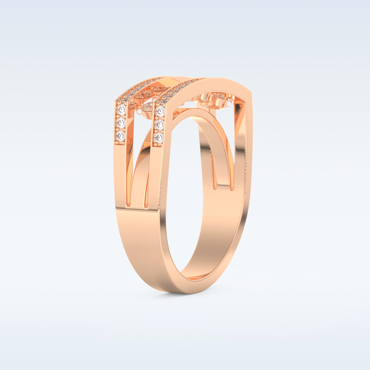 Three Layered Wedding Band with 0.41 CT Round Cut Moissanite