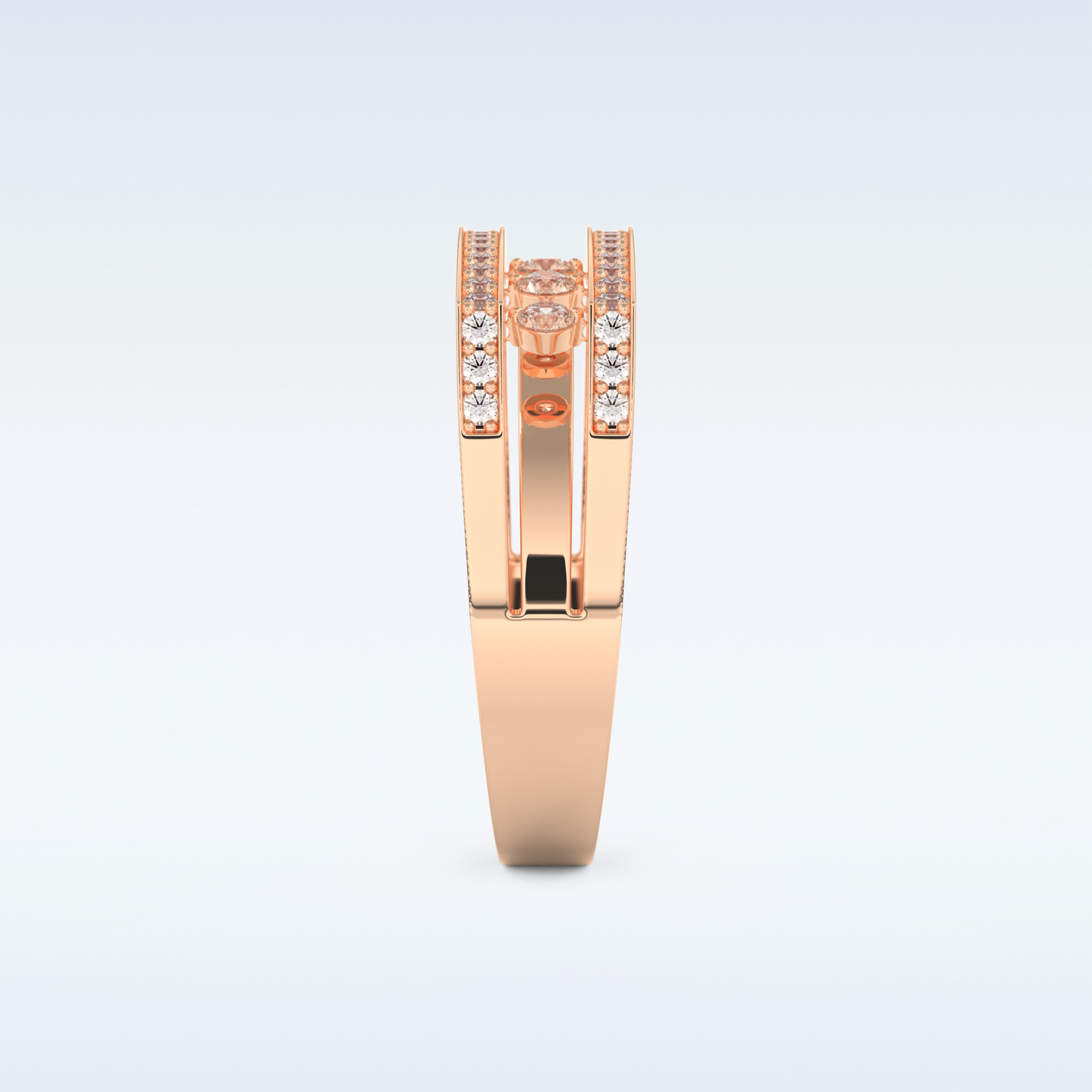 Three Layered Wedding Band with 0.41 CT Round Cut Moissanite