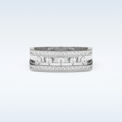 Three Layered Wedding Band with 0.41 CT Round Cut Moissanite