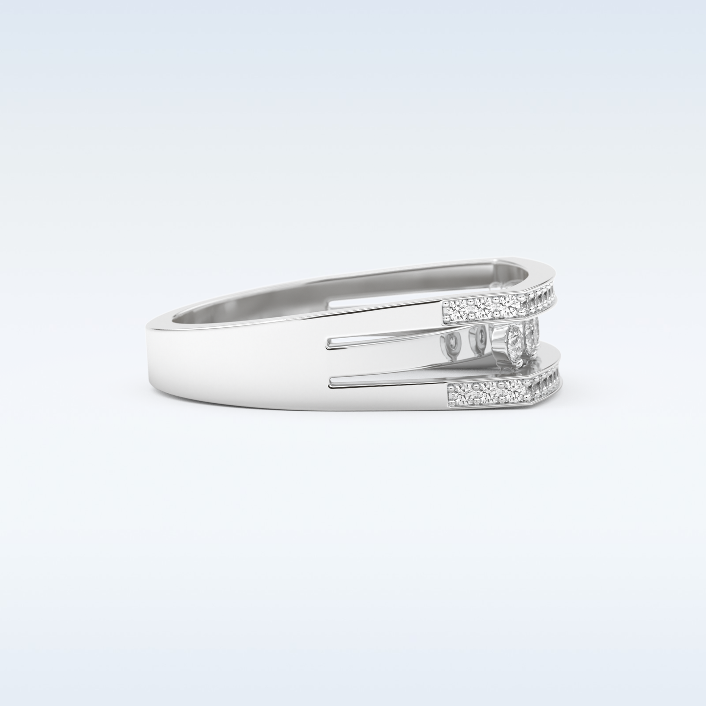 Three Layered Wedding Band with 0.41 CT Round Cut Moissanite