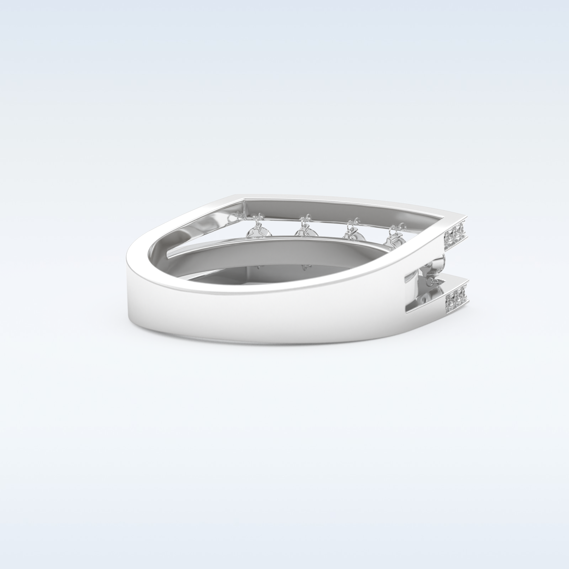 Three Layered Wedding Band with 0.41 CT Round Cut Moissanite