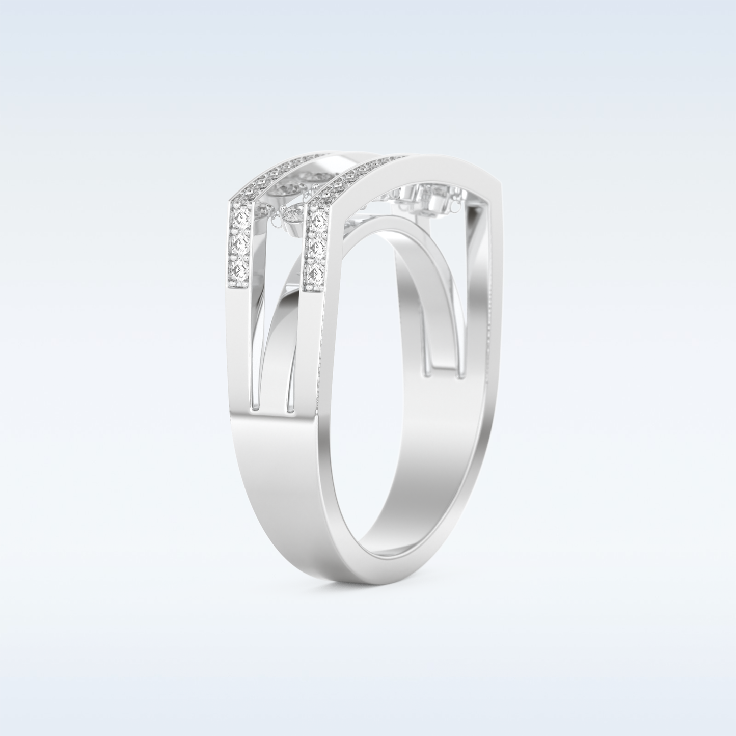 Three Layered Wedding Band with 0.41 CT Round Cut Moissanite