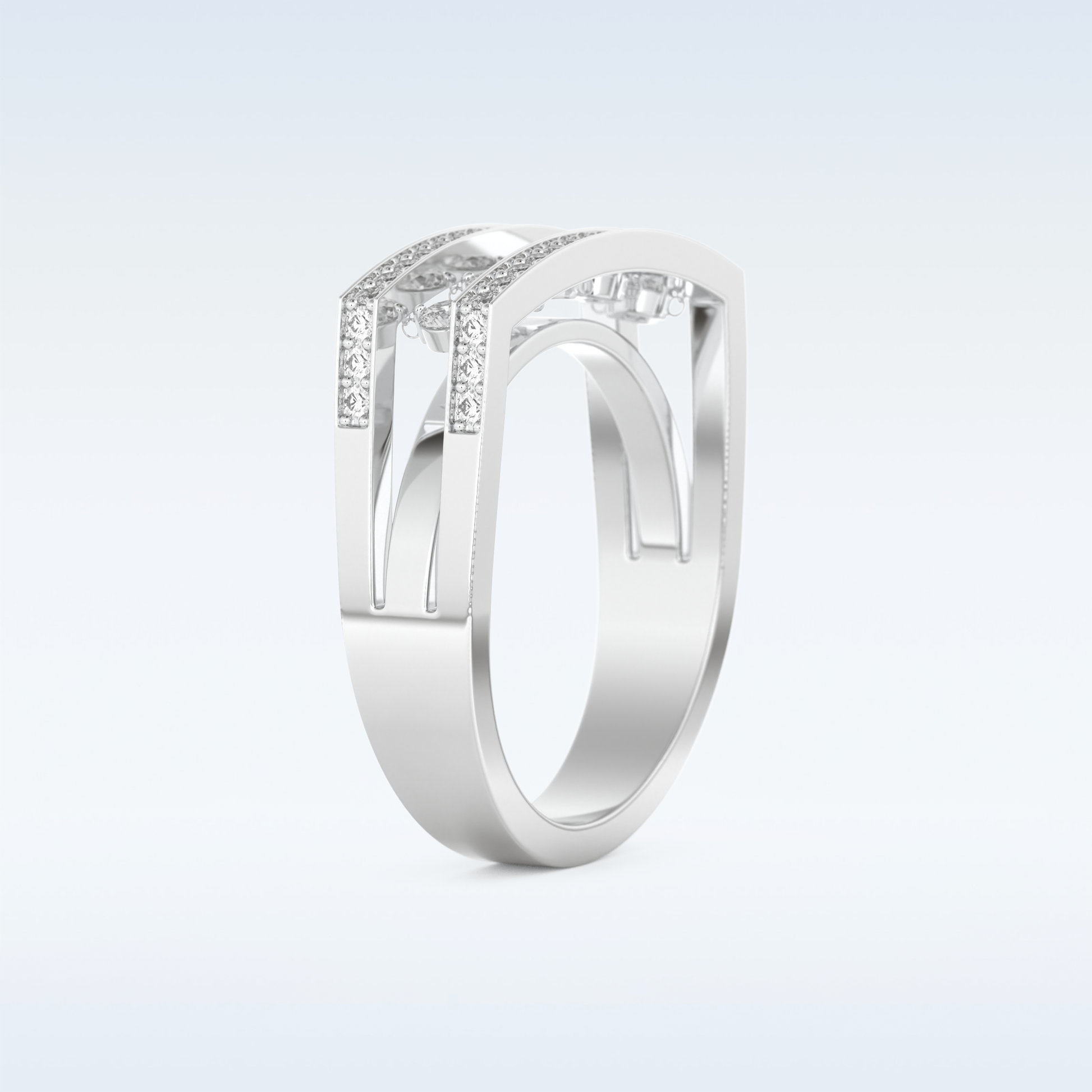 Three Layered Wedding Band with 0.41 CT Round Cut Moissanite