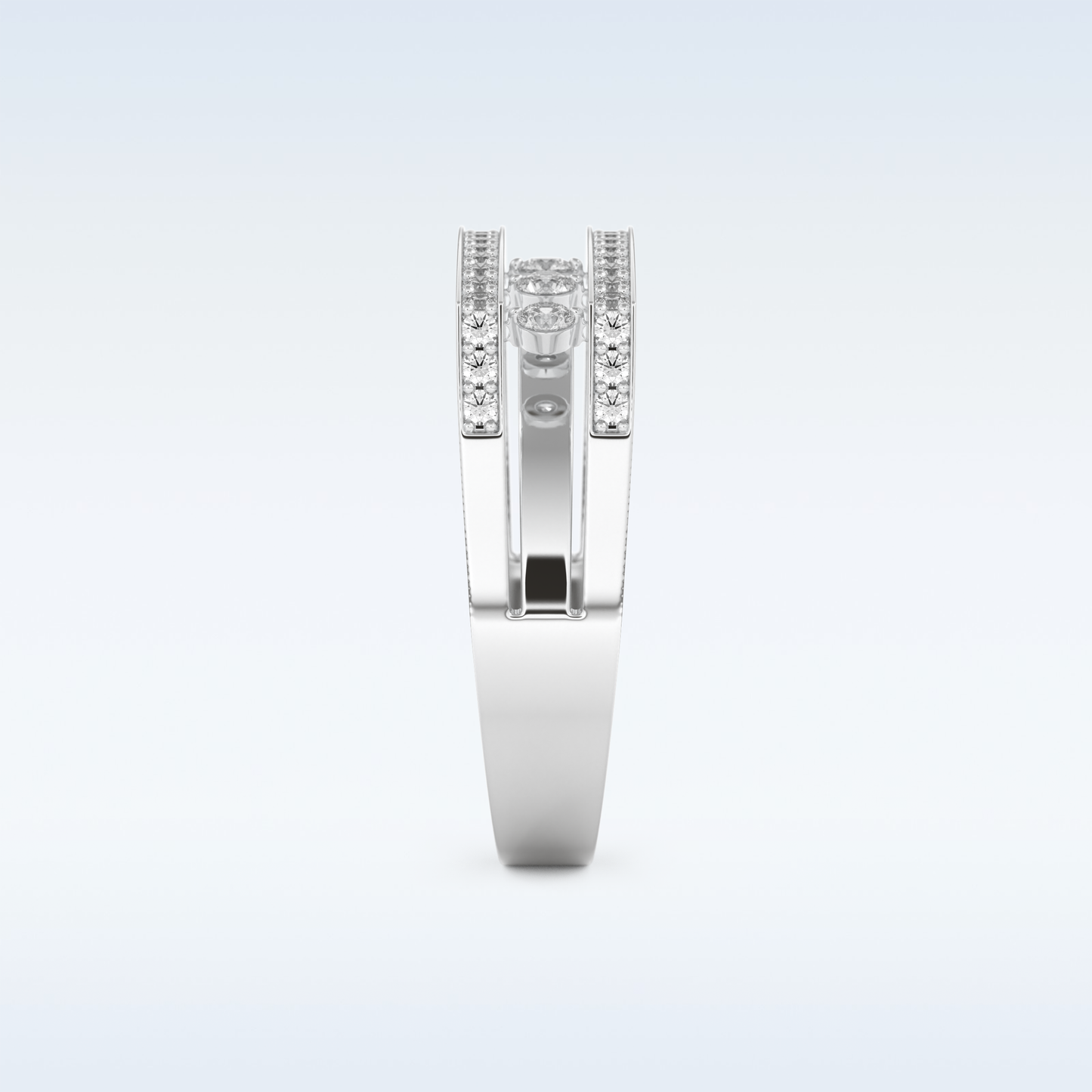 Three Layered Wedding Band with 0.41 CT Round Cut Moissanite