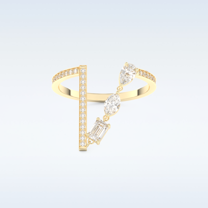 Three Stone Wedding Band with 0.56 CT Pear, Round, Emerald & Marquise Cut Moissanite