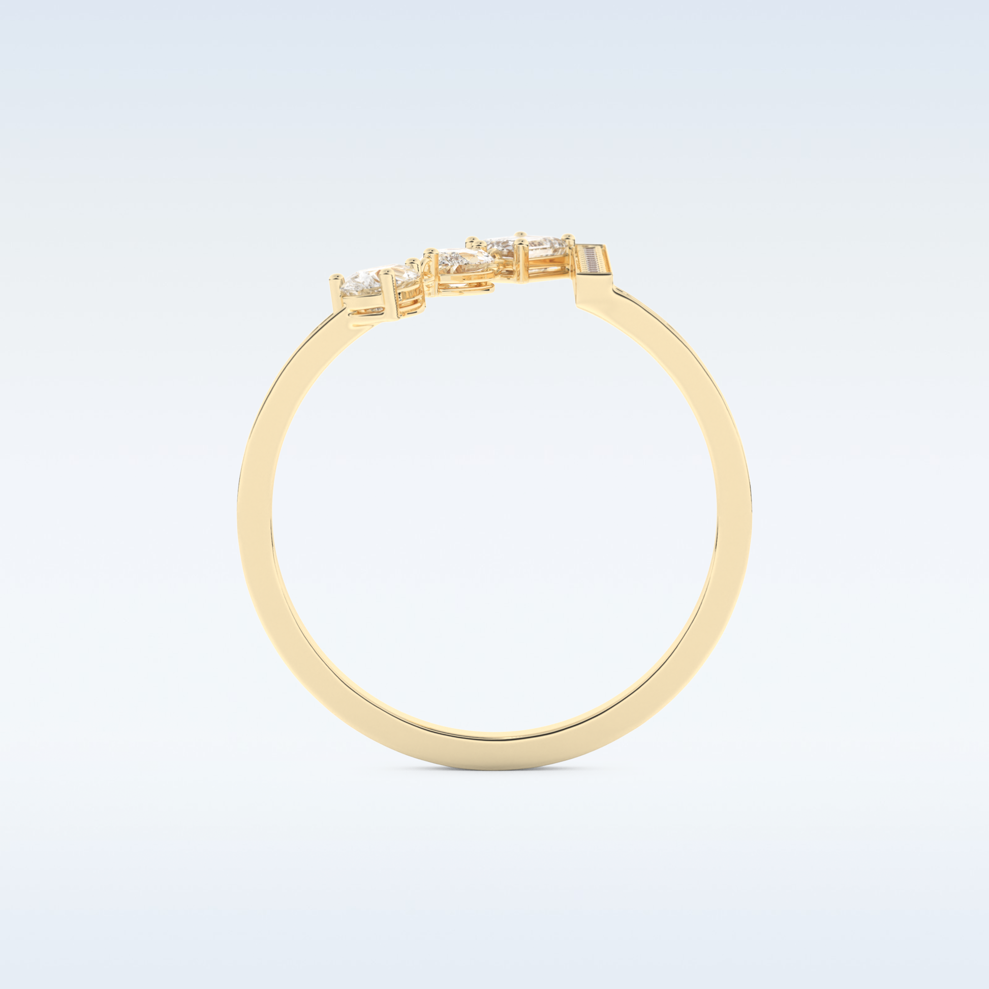 Three Stone Wedding Band with 0.56 CT Pear, Round, Emerald & Marquise Cut Moissanite