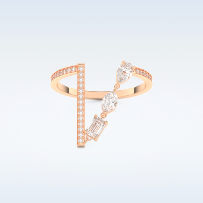 Three Stone Wedding Band with 0.56 CT Pear, Round, Emerald & Marquise Cut Moissanite