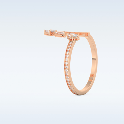 Three Stone Wedding Band with 0.56 CT Pear, Round, Emerald & Marquise Cut Moissanite