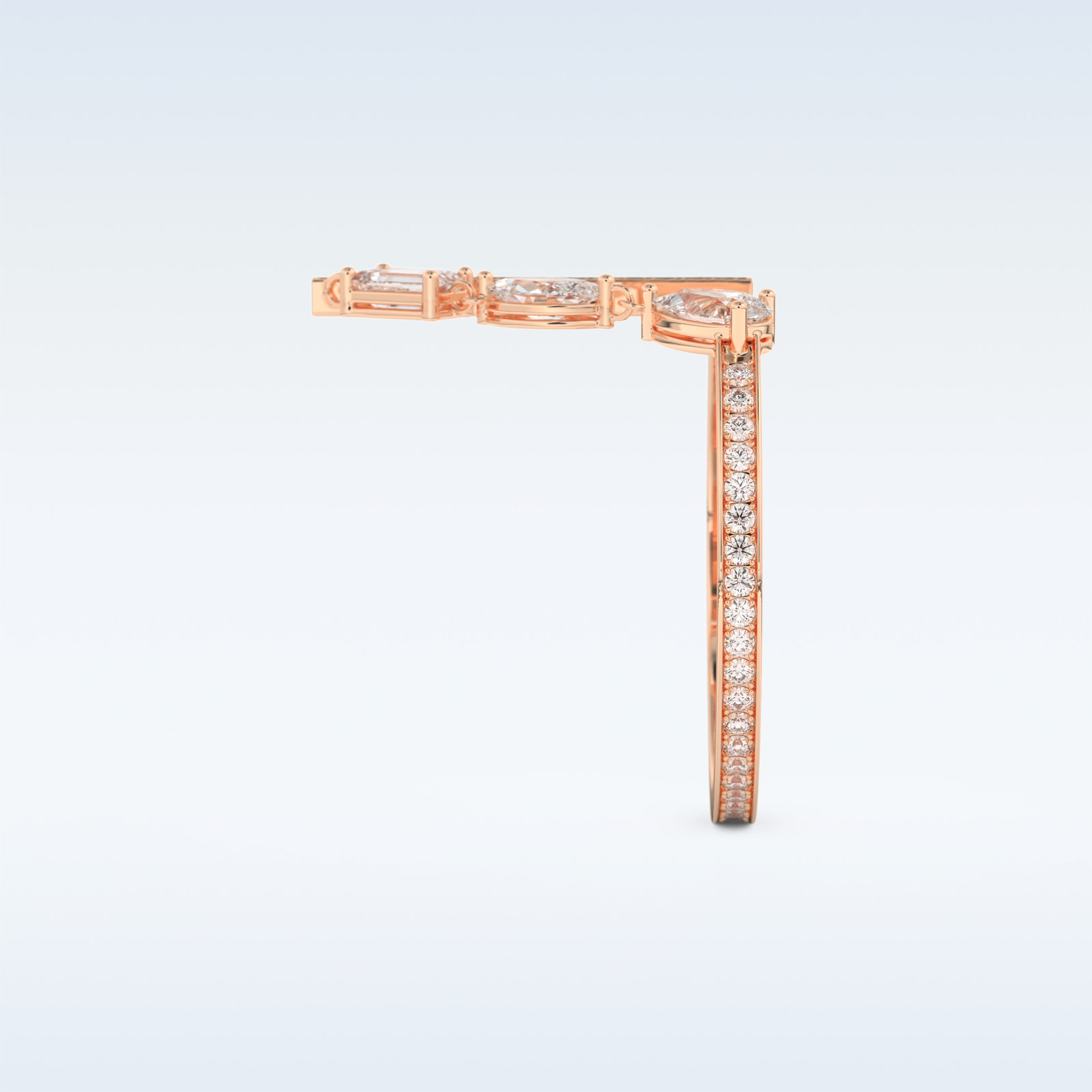 Three Stone Wedding Band with 0.56 CT Pear, Round, Emerald & Marquise Cut Moissanite