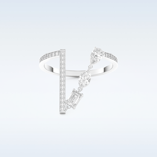 Three Stone Wedding Band with 0.56 CT Pear, Round, Emerald & Marquise Cut Moissanite