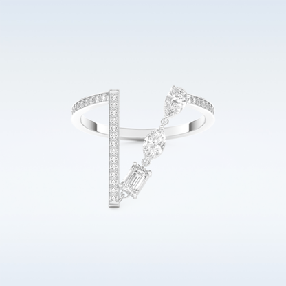 Three Stone Wedding Band with 0.56 CT Pear, Round, Emerald & Marquise Cut Moissanite