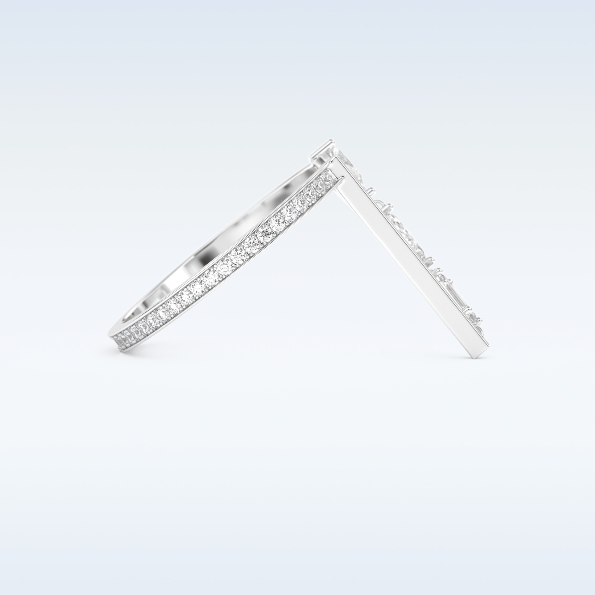 Three Stone Wedding Band with 0.56 CT Pear, Round, Emerald & Marquise Cut Moissanite