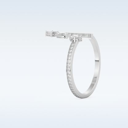 Three Stone Wedding Band with 0.56 CT Pear, Round, Emerald & Marquise Cut Moissanite