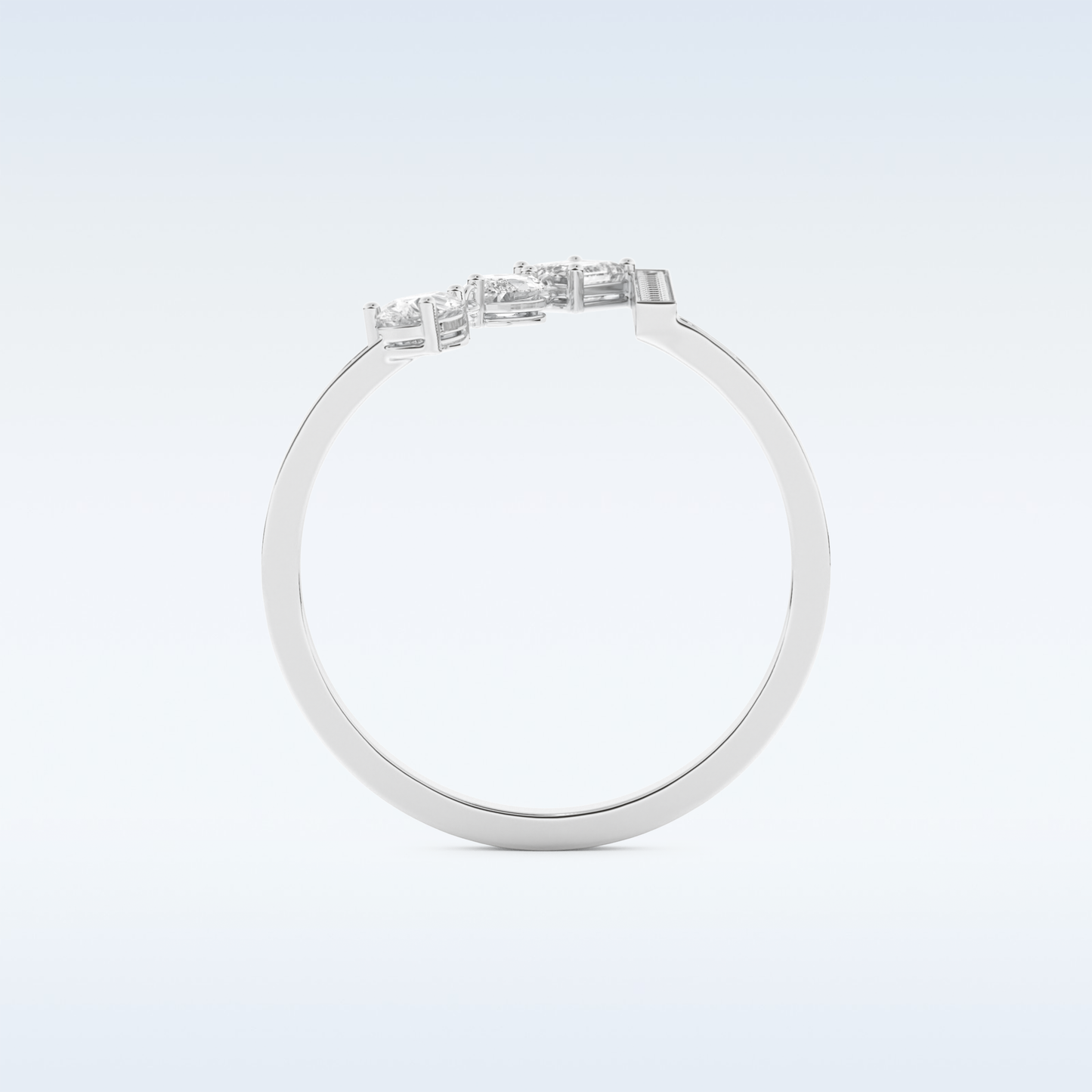 Three Stone Wedding Band with 0.56 CT Pear, Round, Emerald & Marquise Cut Moissanite