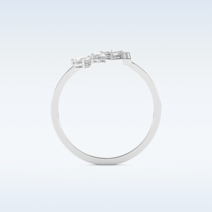 Three Stone Wedding Band with 0.56 CT Pear, Round, Emerald & Marquise Cut Moissanite