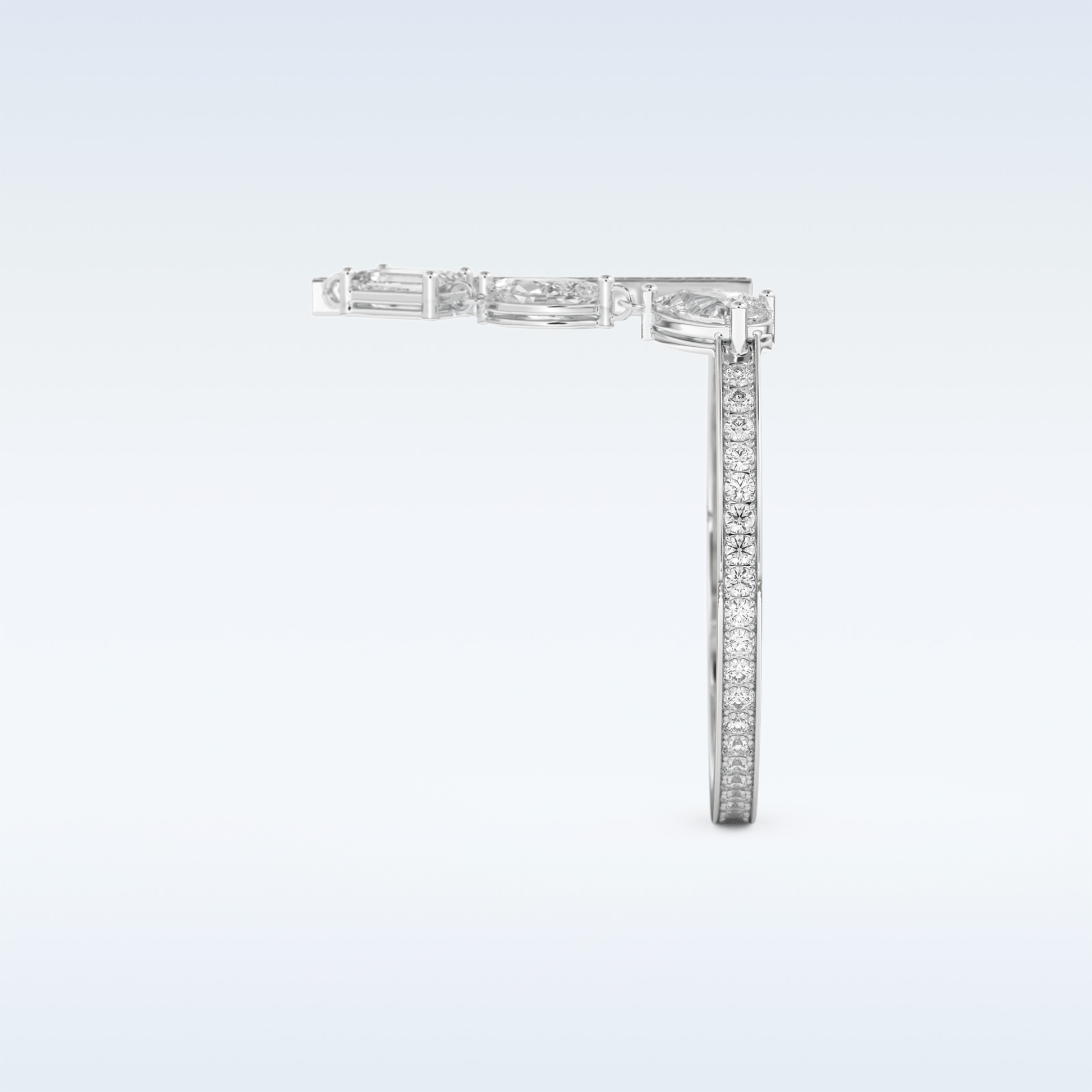 Three Stone Wedding Band with 0.56 CT Pear, Round, Emerald & Marquise Cut Moissanite