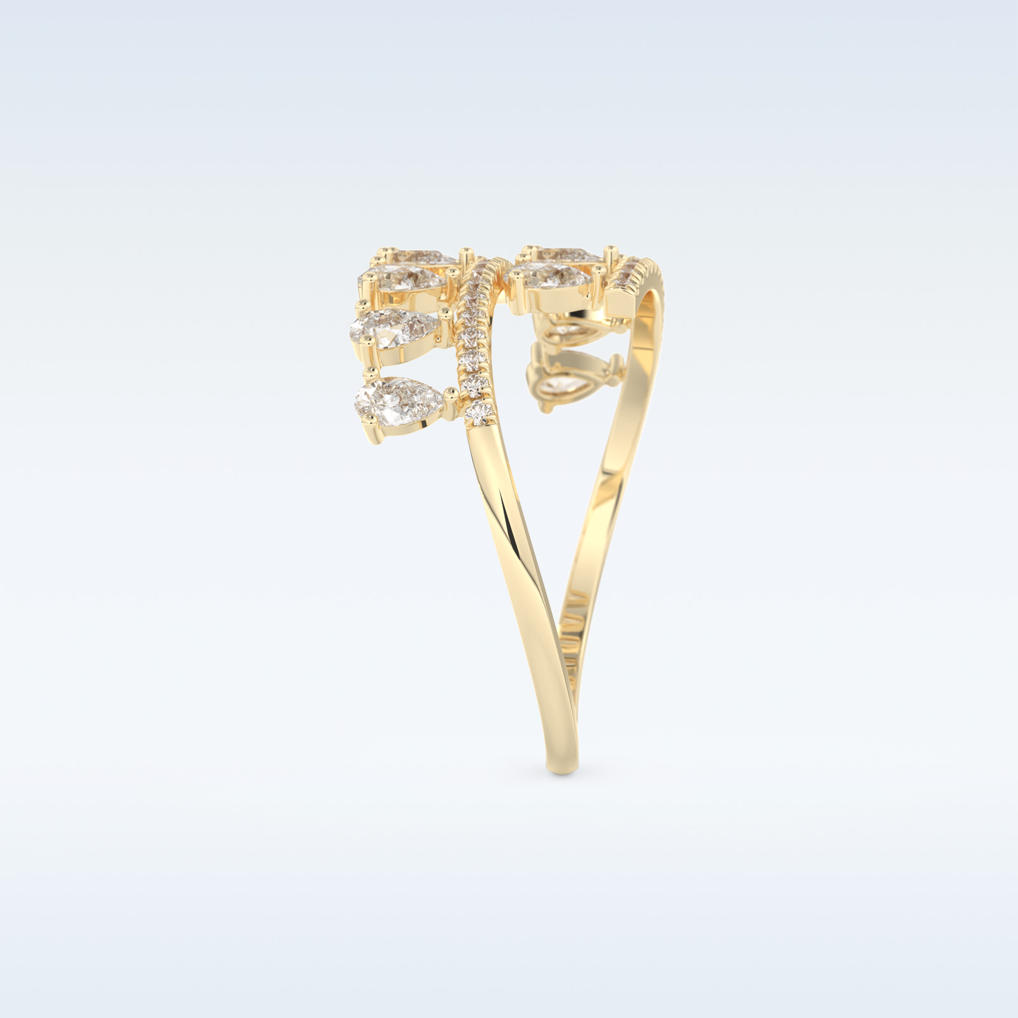 Open Shank Wedding Band with 0.69 CT Round & Pear Cut Moissanite