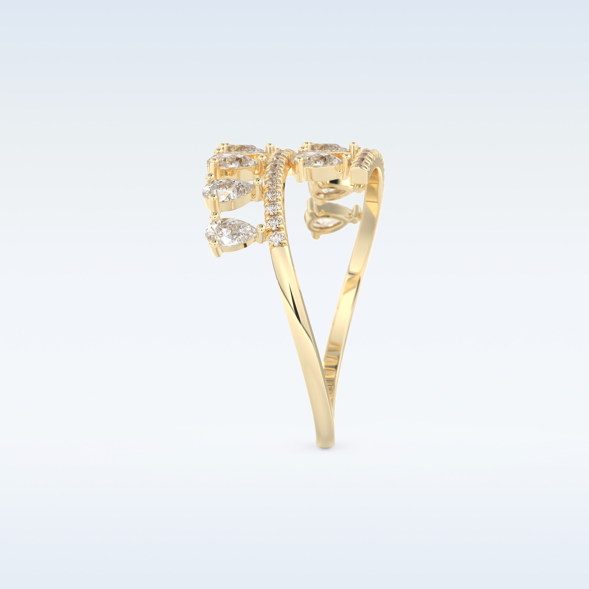 Open Shank Wedding Band with 0.69 CT Round & Pear Cut Moissanite