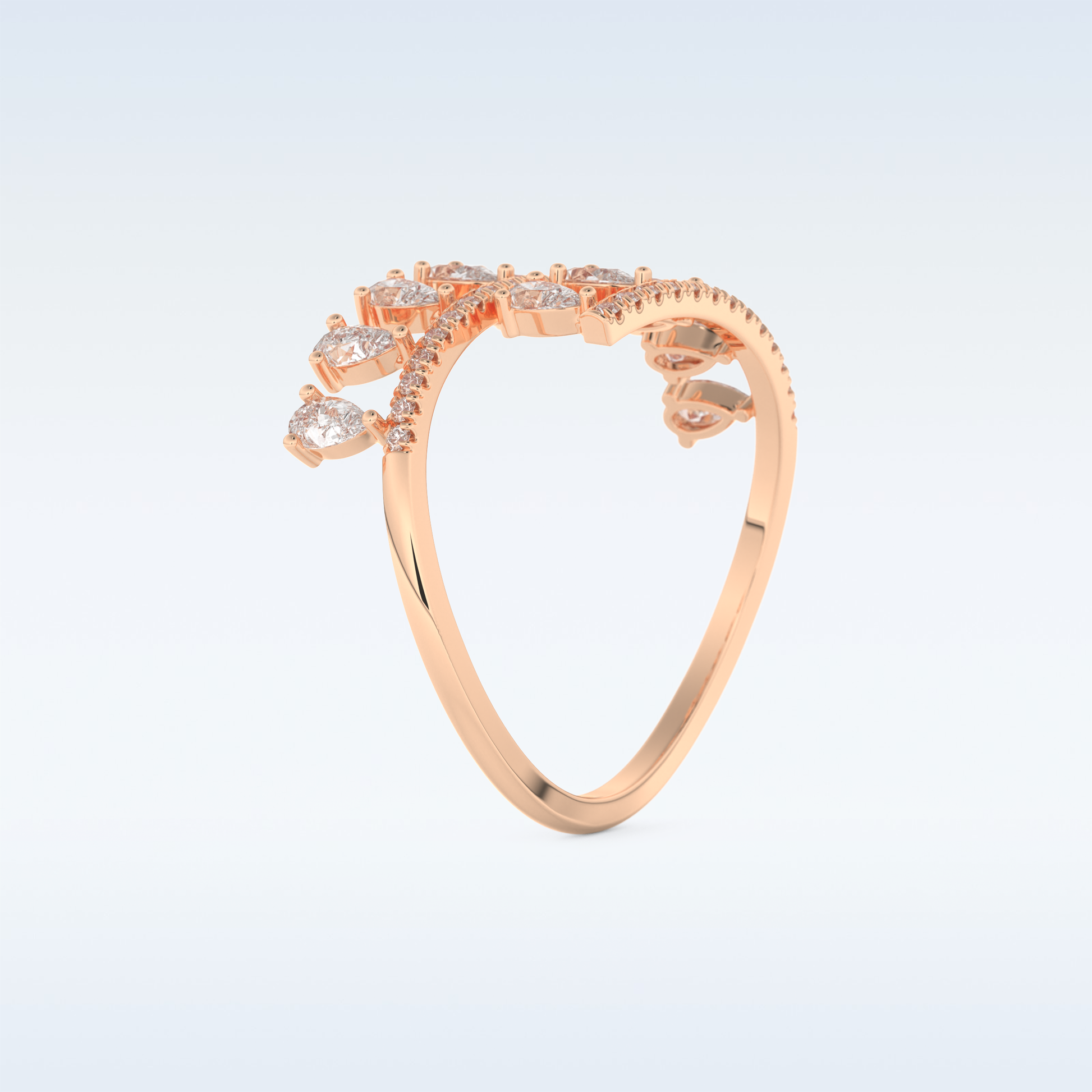 Open Shank Wedding Band with 0.69 CT Round & Pear Cut Moissanite