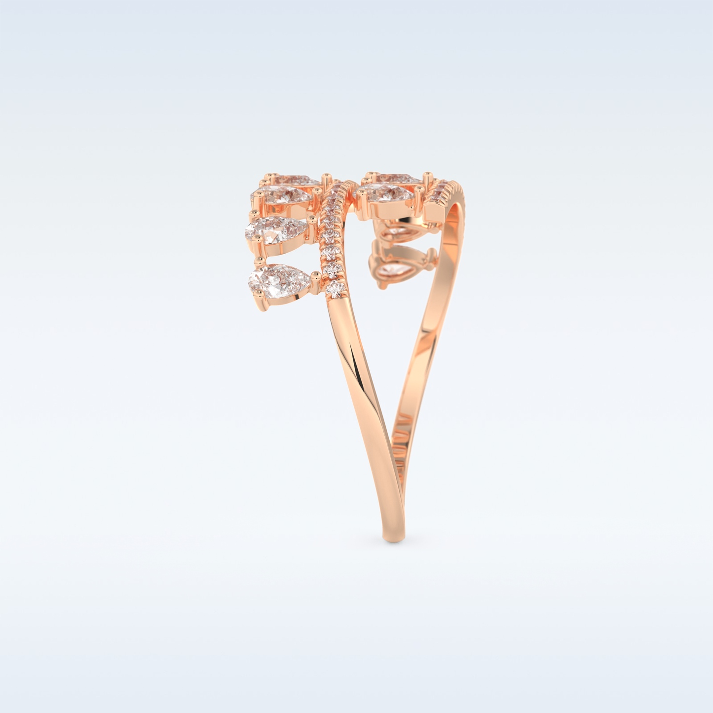 Open Shank Wedding Band with 0.69 CT Round & Pear Cut Moissanite