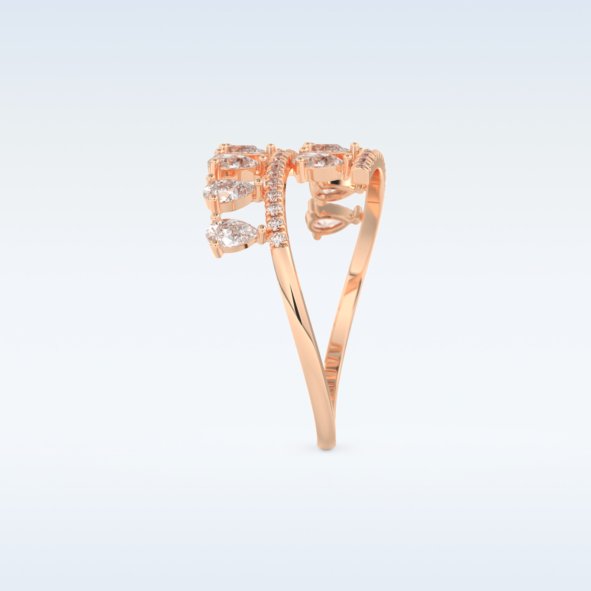 Open Shank Wedding Band with 0.69 CT Round & Pear Cut Moissanite